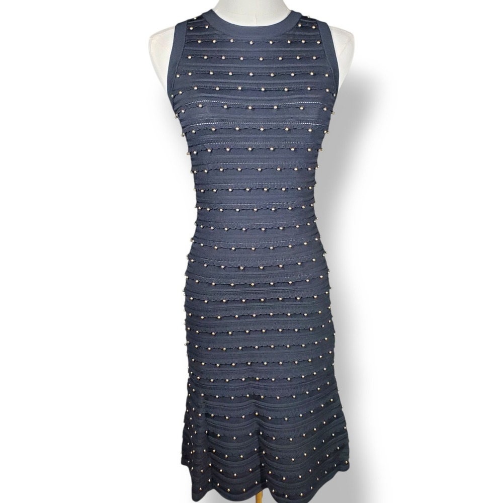 Michael Kors Knit Dress Women XS Crochet Bodycon Black Gold Coquette Whimsigoth‎